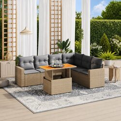 7 Piece Garden Sofa Set Outdoor Furniture Patio Beige Poly Rattan with Cushions