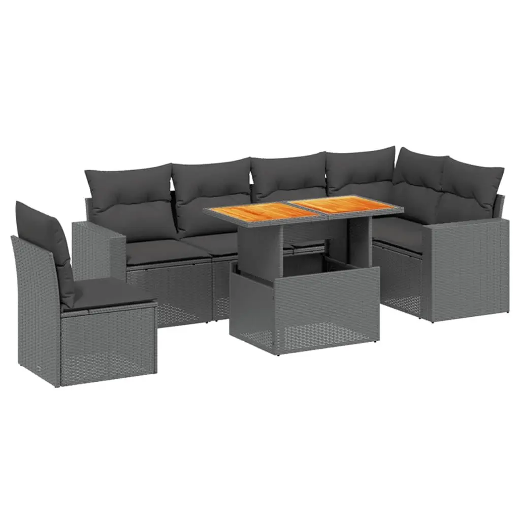 7 Piece Outdoor Garden Sofa Set with Cushions Black PE Rattan Patio Furniture