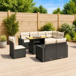 9 Piece Garden Sofa Set with Cushions Black Poly Rattan Outdoor Furniture