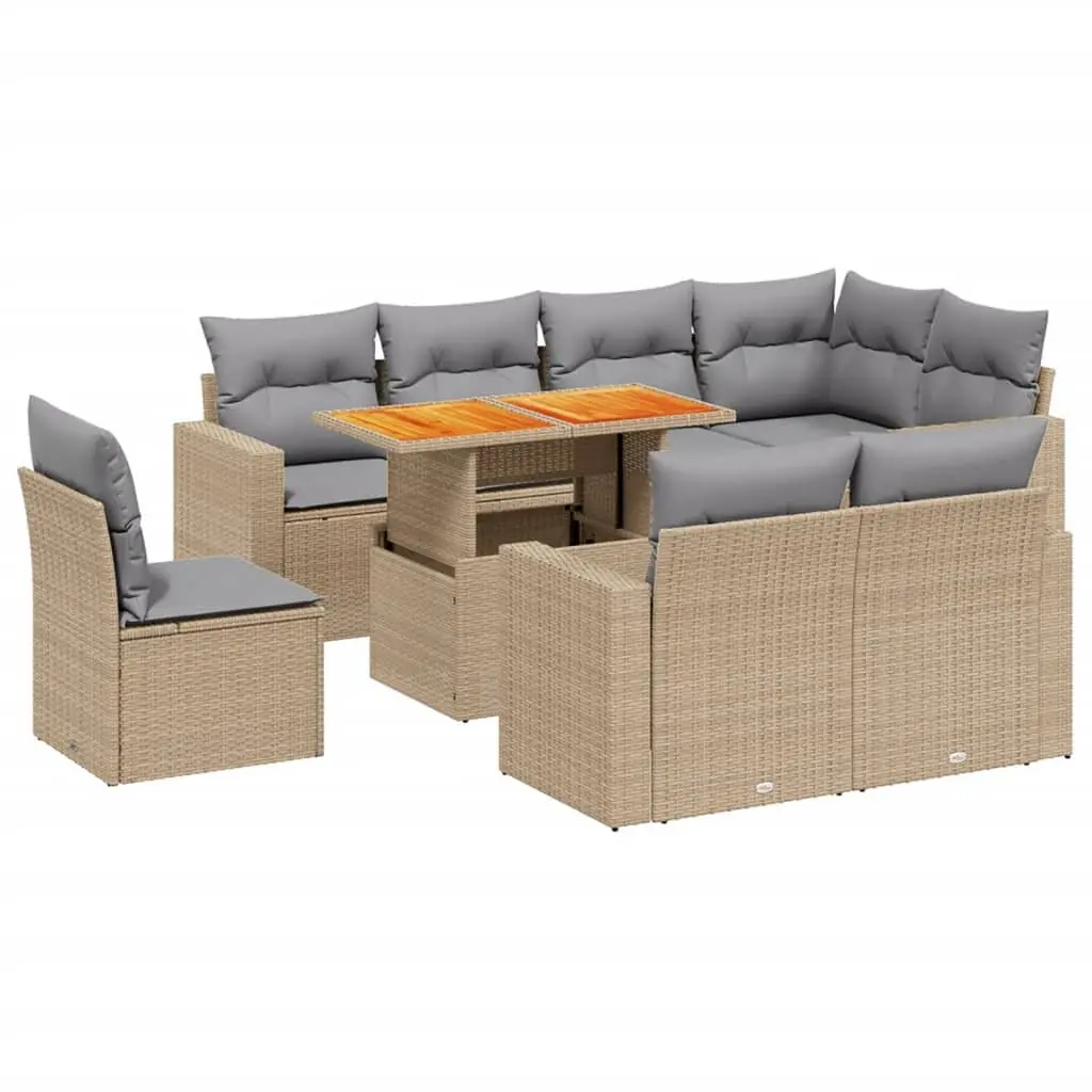 Garden Sofa Set 9 Piece Outdoor Furniture Beige Poly Rattan Patio Lounge with