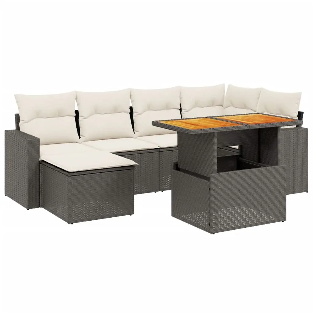 7 Piece Outdoor Garden Sofa Set PE Rattan Black Modular Patio Furniture with Cushions