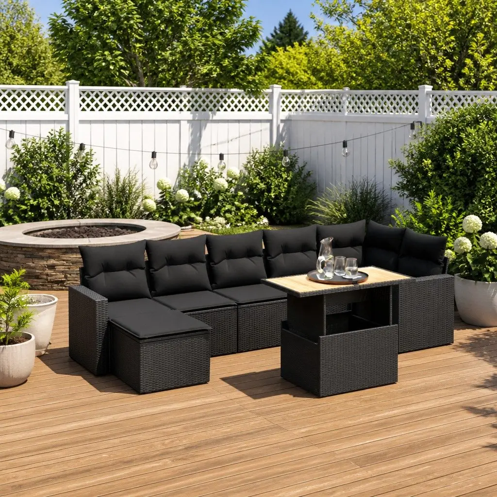 Garden Sofa Set 8 Piece Modular PE Rattan Outdoor Patio Furniture Black with Cushions