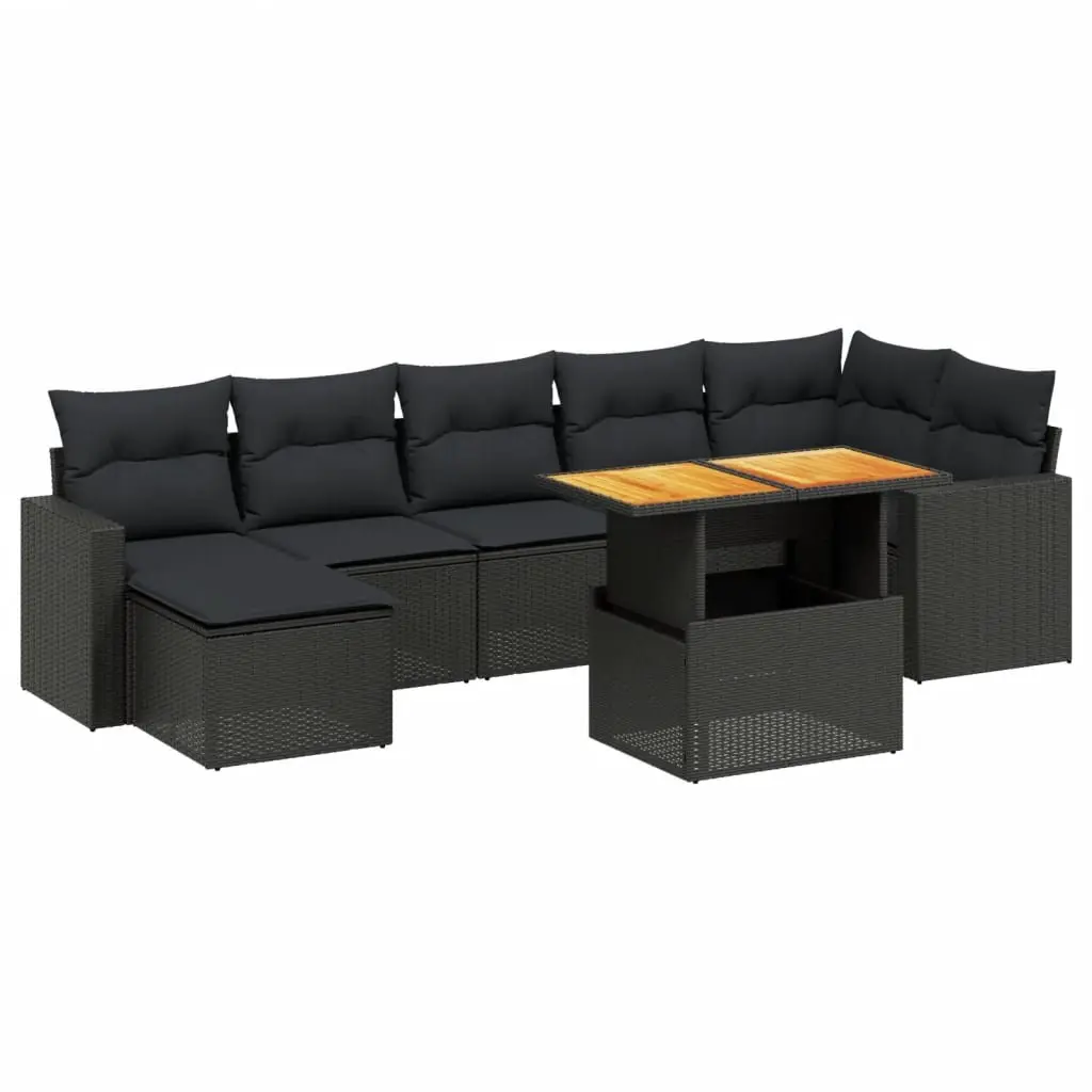 Garden Sofa Set 8 Piece Modular PE Rattan Outdoor Patio Furniture Black with Cushions