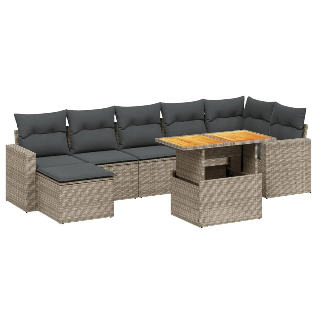 Garden Sofa Set 8 Piece Grey PE Rattan Outdoor Furniture with Cushions