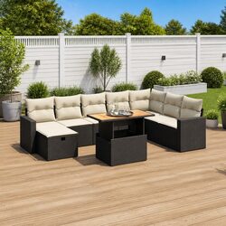 9 Piece Garden Sofa Set Black Poly Rattan Outdoor Furniture Patio Lounge
