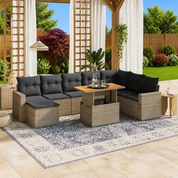 9 Piece Garden Sofa Set Grey Poly Rattan Outdoor Furniture Patio Seating with