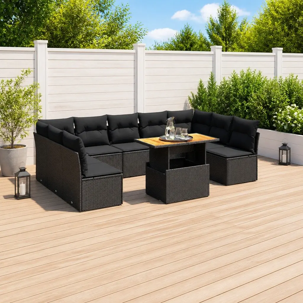Garden Sofa Set 10 Piece Outdoor Furniture Black Poly Rattan Modular Patio