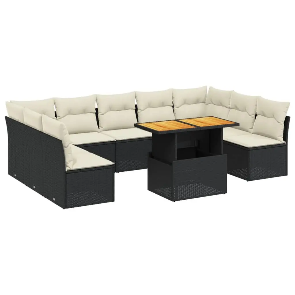 10 Piece Modular Outdoor Furniture Set Black Rattan Cushions Patio Lounge