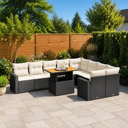10 Piece Garden Sofa Set Outdoor Furniture Black Poly Rattan Modular Patio