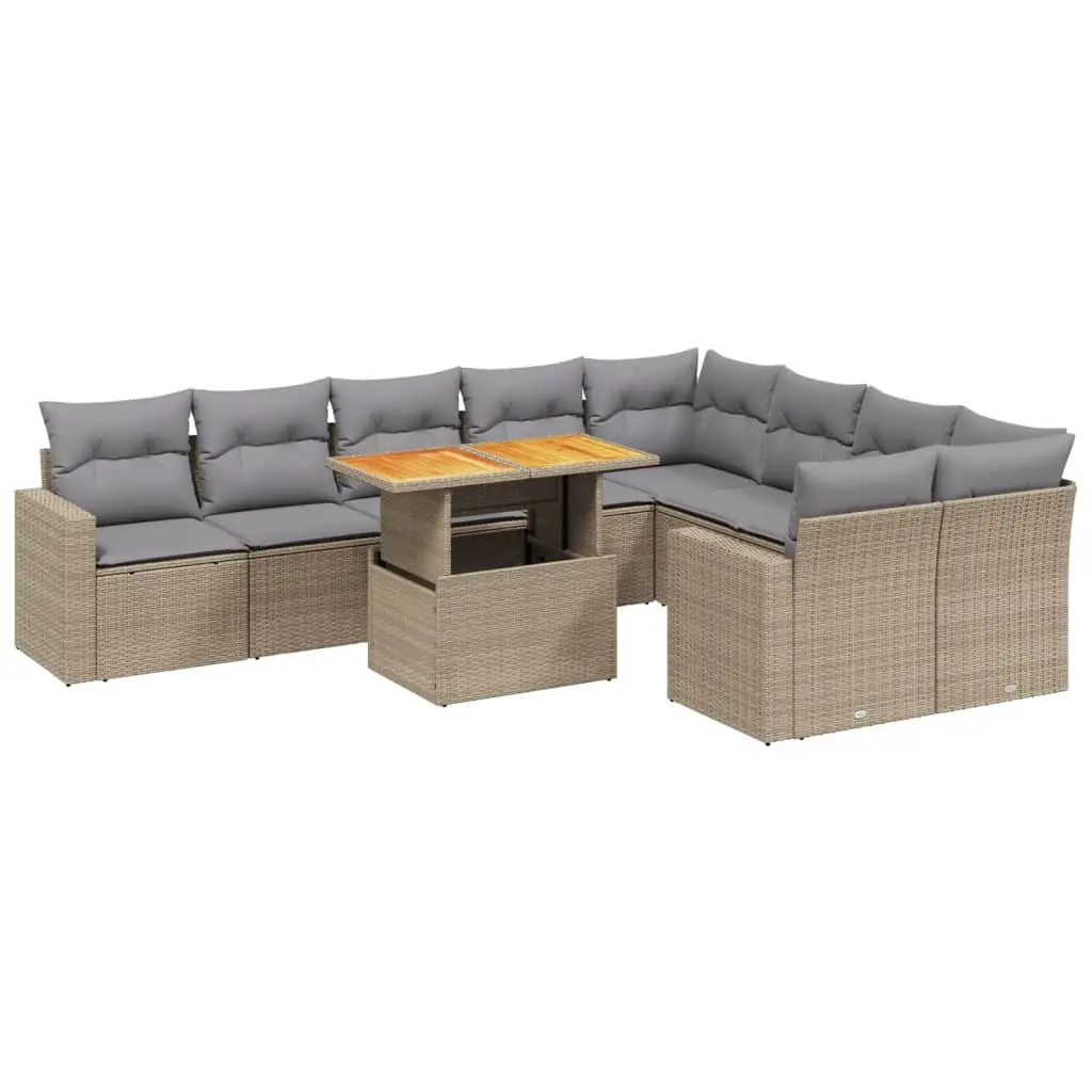 10 Piece Outdoor Garden Sofa Set PE Rattan Beige with Cushions