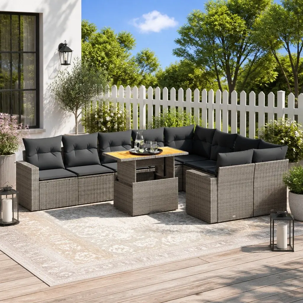 Garden Sofa Set Modular PE Rattan 10 Piece Outdoor Furniture Grey