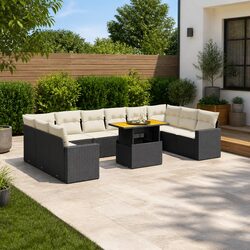 Garden Sofa Set 11 Piece Outdoor Furniture Black Poly Rattan Patio Seating