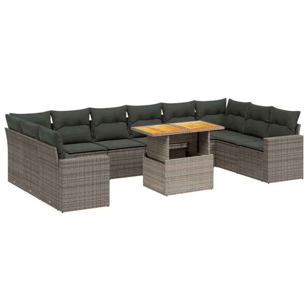Garden Sofa Set 11 Piece Outdoor Furniture Grey Poly Rattan Modular Patio