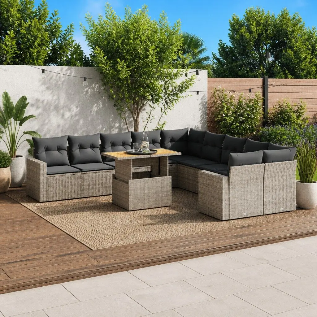 Garden Sofa Set PE Rattan 11 Piece Modular Lounge Grey