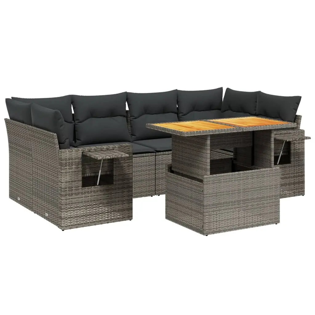 7 Piece Modular Outdoor Garden Sofa Set Grey PE Rattan with Cushions