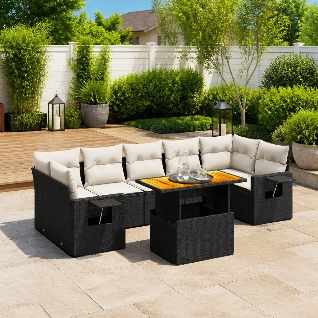 Garden Sofa Set Modular PE Rattan 8 Piece Outdoor Furniture Black