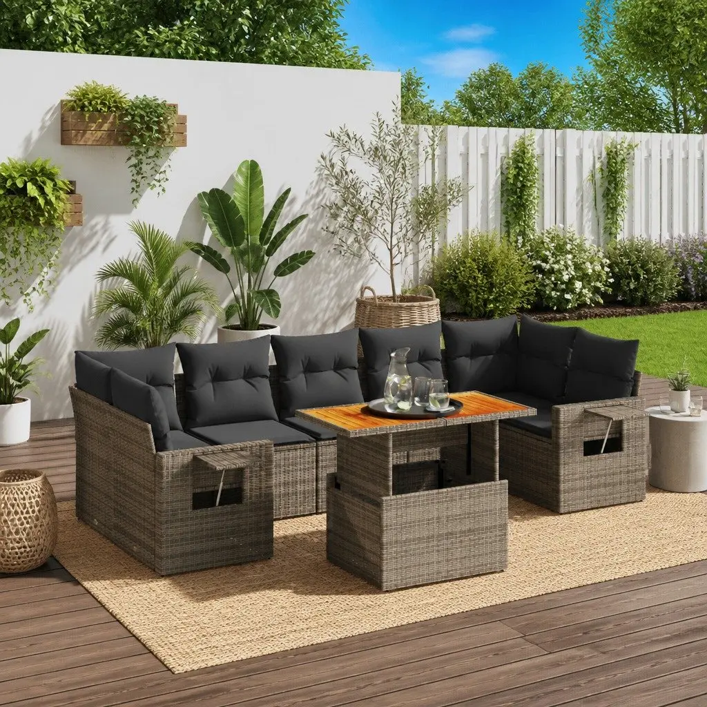 Garden Sofa Set PE Rattan 8 Piece Modular Patio Furniture Grey