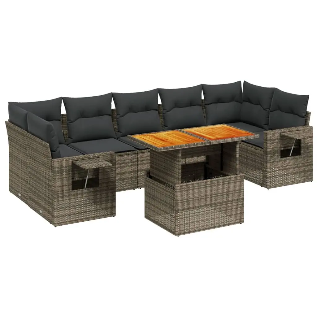 Garden Sofa Set PE Rattan 8 Piece Modular Patio Furniture Grey