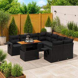 9 Piece Garden Sofa Set with Cushions Black Outdoor Furniture Patio Conversation