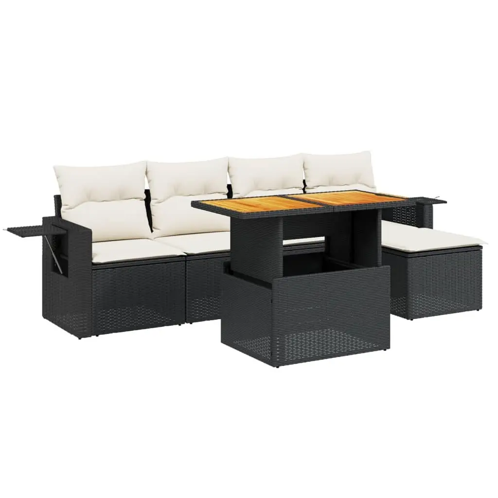 Garden Sofa Set Modular PE Rattan 6 Piece Outdoor Furniture Black Patio