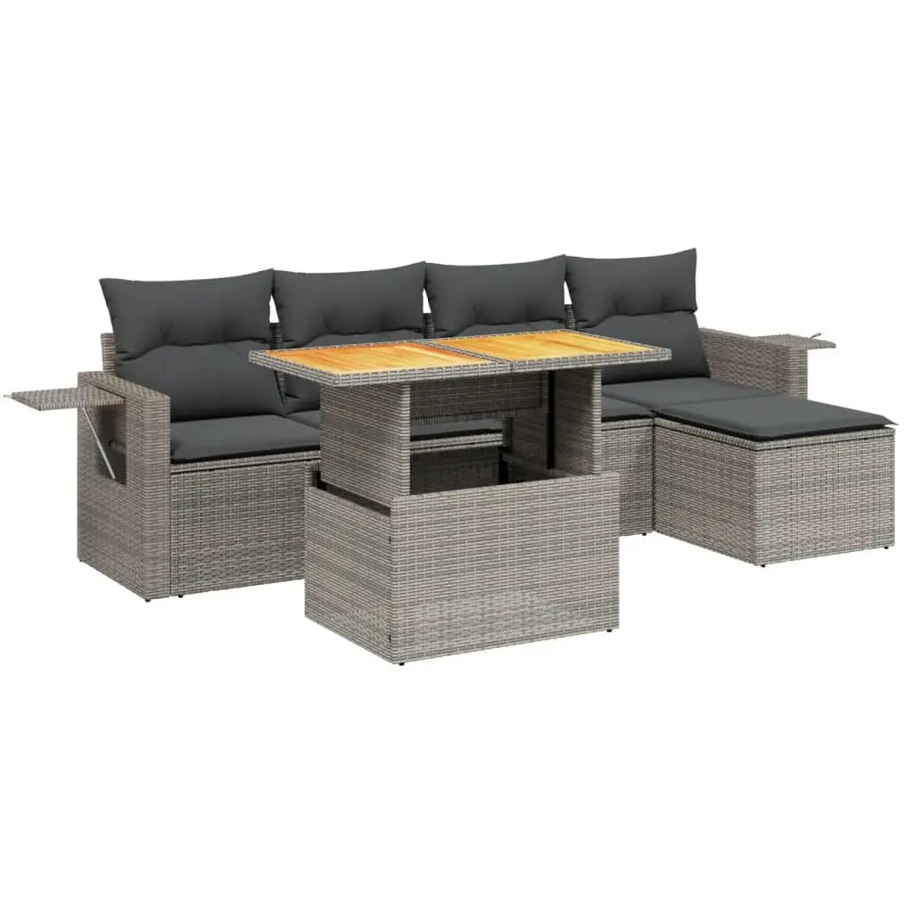 Garden Sofa Set 6 Piece Outdoor Furniture Grey Poly Rattan Modular Patio Lounge