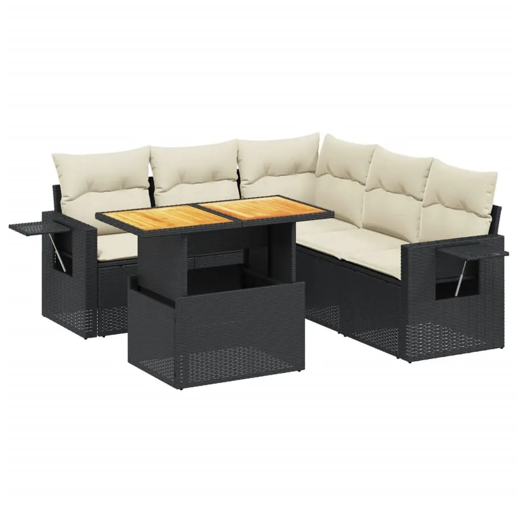 6 Piece Garden Sofa Set PE Rattan Modular Adjustable Table Black Outdoor Patio Furniture