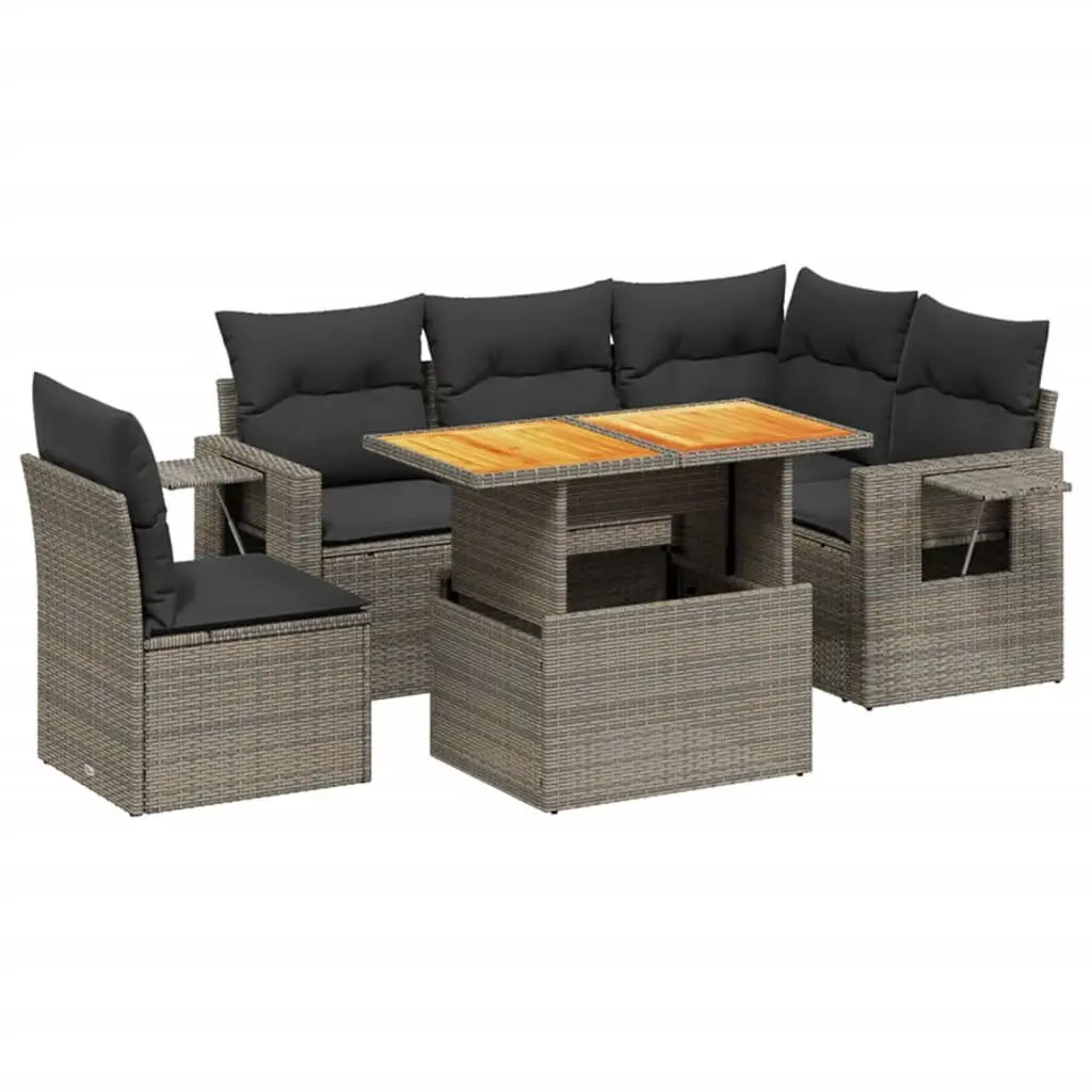 Garden Sofa Set 6 Piece Outdoor Furniture Grey Poly Rattan Modular with Cushions