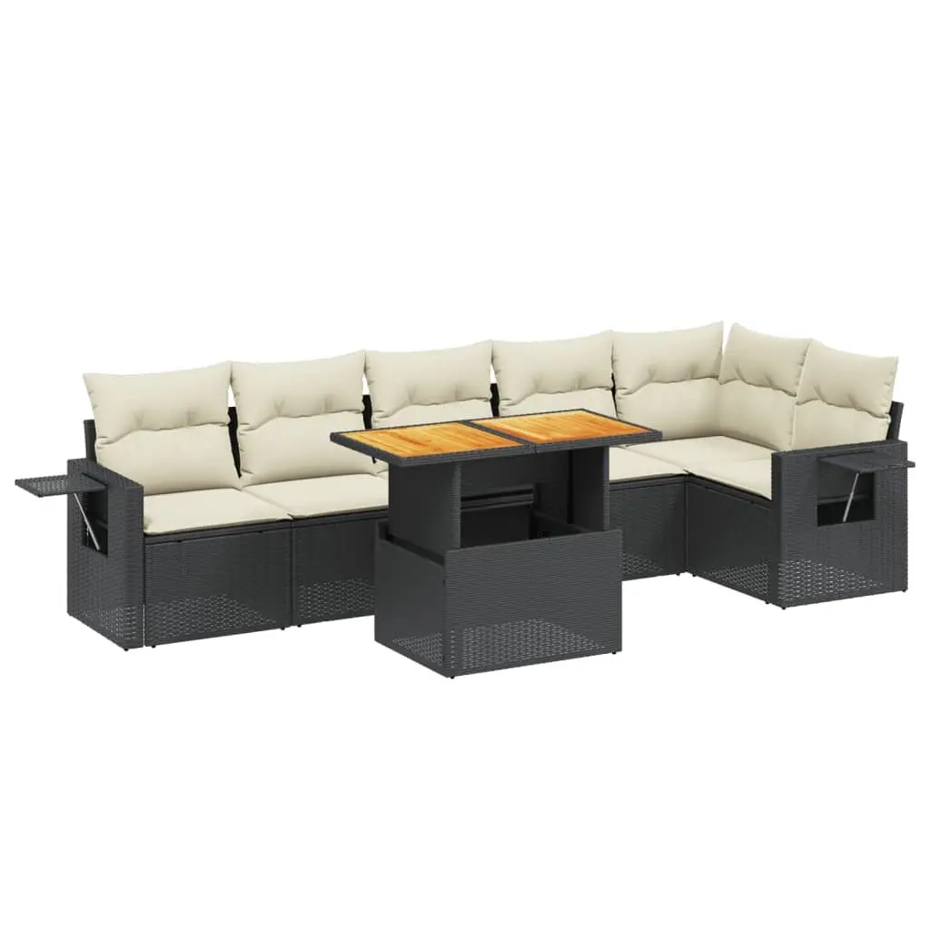 7 Piece Garden Sofa Set PE Rattan Outdoor Furniture Black Patio Seating