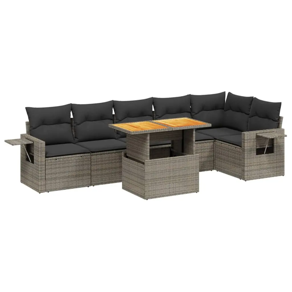 7 Piece Grey Patio Lounge Set Modular Outdoor Furniture with Cushions PE Rattan Construction