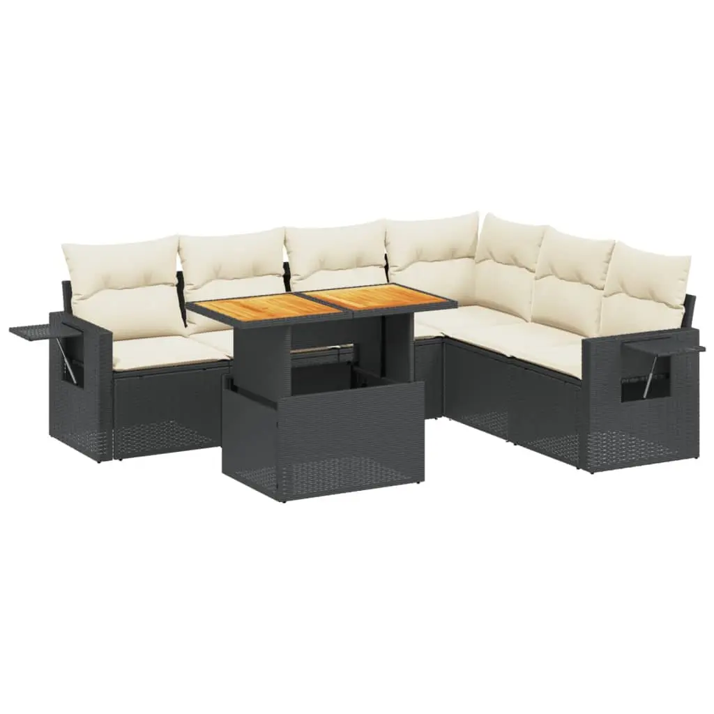 7 Piece Garden Sofa Set PE Rattan Modular Black Outdoor Furniture