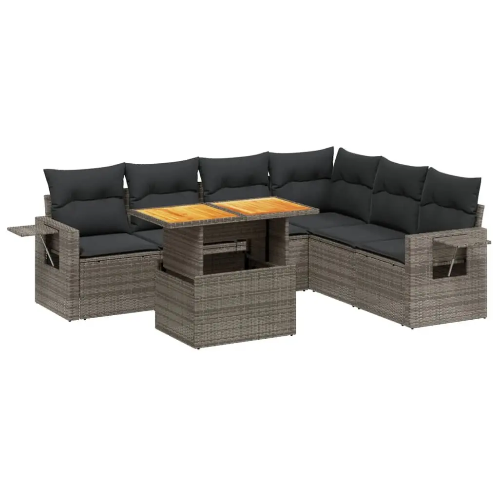 7 Piece Garden Sofa Set PE Rattan Frame Adjustable Dining Table Foldable Side Table Grey