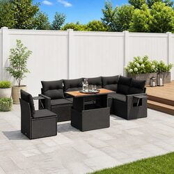 7 Piece Garden Sofa Set Outdoor Patio Furniture with Cushions Black Poly Rattan