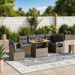 7 Piece Garden Sofa Set with Cushions Grey Outdoor Patio Furniture Modular