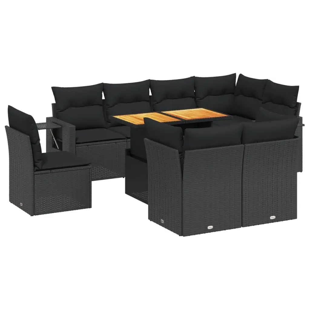 Garden Sofa Set 9 Piece Black Poly Rattan Outdoor Furniture Patio with Cushions
