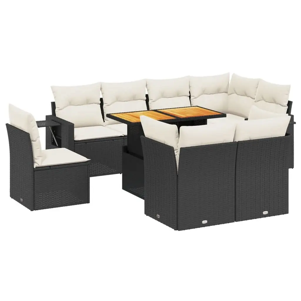 9 Piece Modular Black PE Rattan Garden Sofa Set Outdoor Furniture with Adjustable Table and Foldable Side Table
