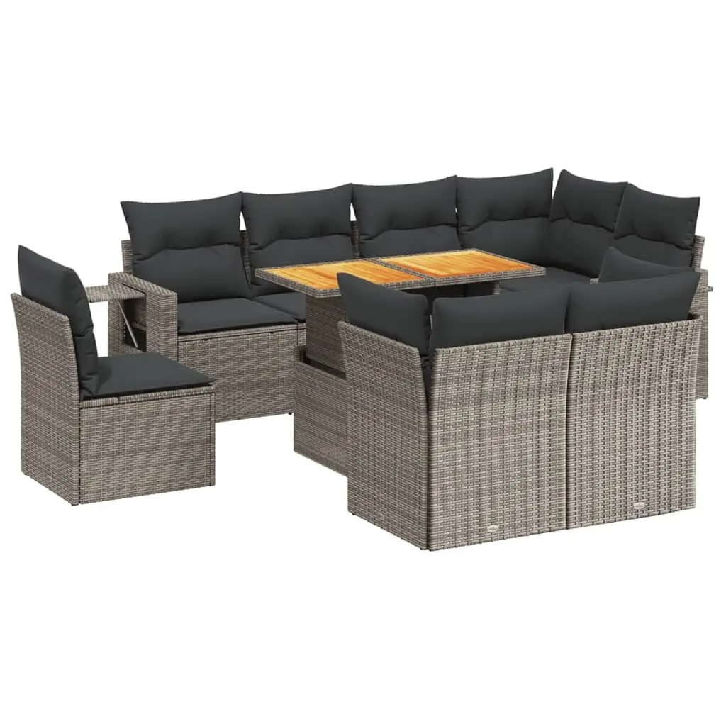9 Piece Garden Sofa Set Grey PE Rattan Outdoor Furniture Patio Lounge