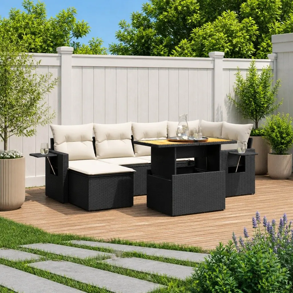 7 Piece Garden Sofa Set PE Rattan Modular Outdoor Furniture Black
