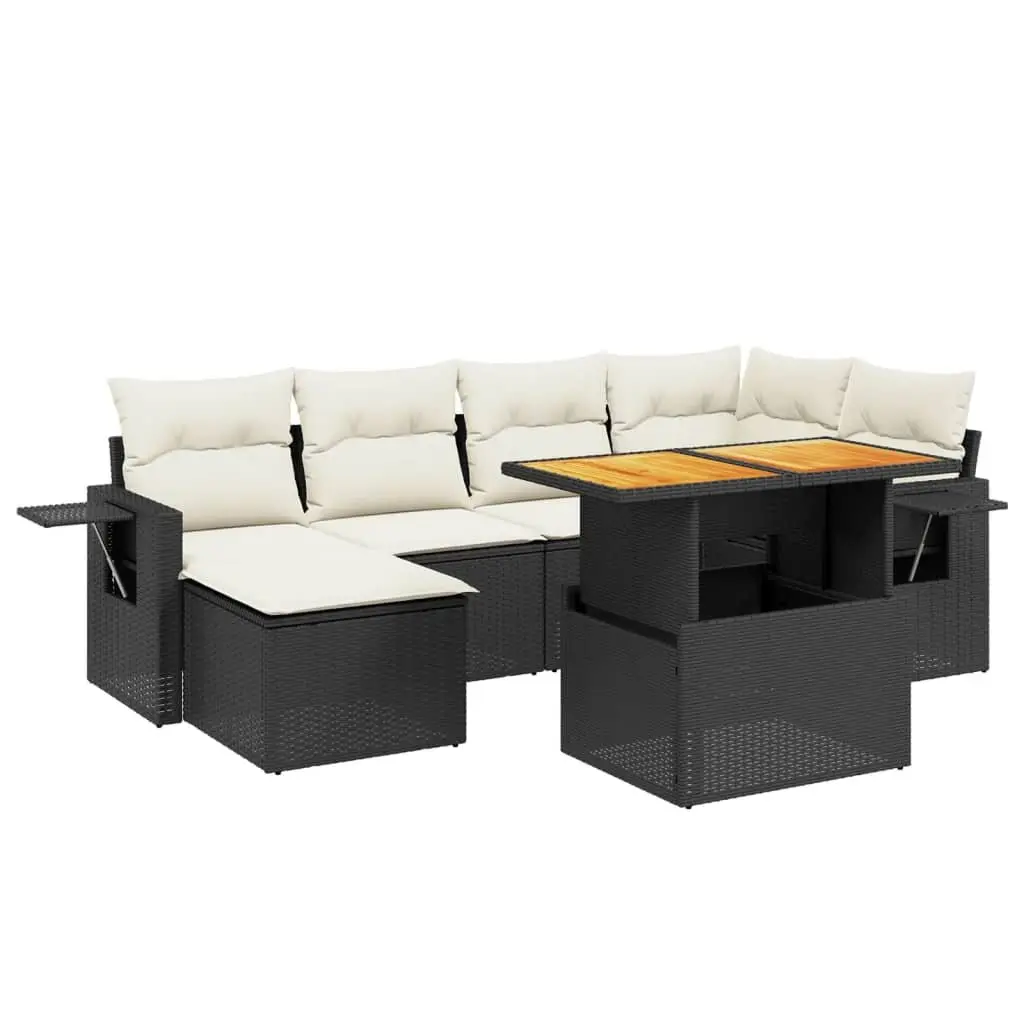 7 Piece Garden Sofa Set PE Rattan Modular Outdoor Furniture Black