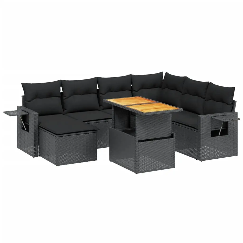 8 Piece Garden Sofa Set with Cushions Black Outdoor Patio Furniture Modular