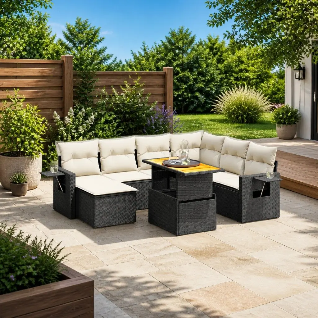 Garden Sofa Set 8 Piece Outdoor Furniture Patio Black Poly Rattan Modular Lounge