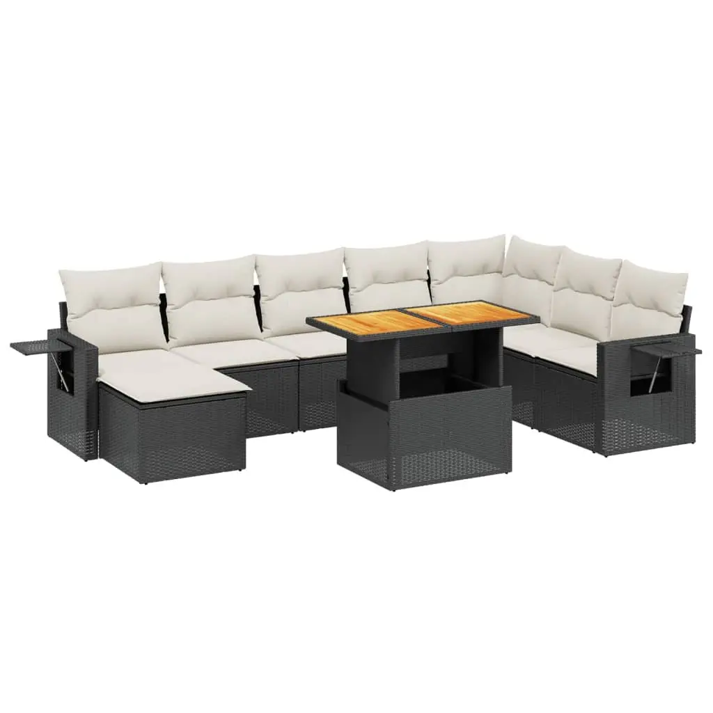 Garden Sofa Set 9 Piece Outdoor Furniture Black Poly Rattan with Cushions Patio
