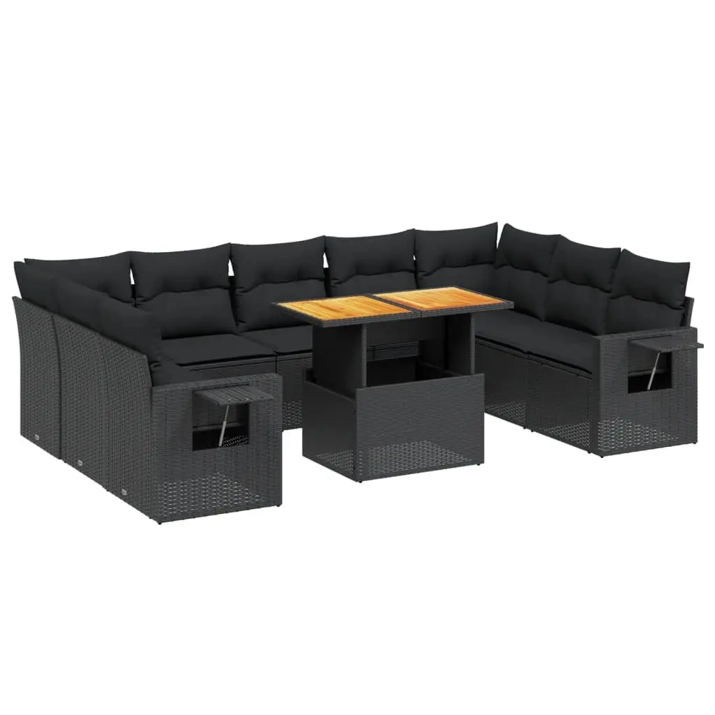 10 Piece Modular Outdoor Furniture Sofa Set Cushioned Black PE Rattan Garden Patio