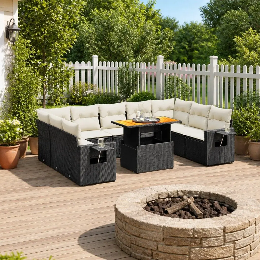 Garden Sofa Set PE Rattan 10 Piece Modular Outdoor Furniture Black