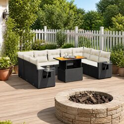 Garden Sofa Set 10 Piece Outdoor Furniture Black Poly Rattan Modular Patio