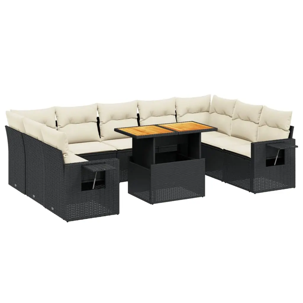 Garden Sofa Set PE Rattan 10 Piece Modular Outdoor Furniture Black