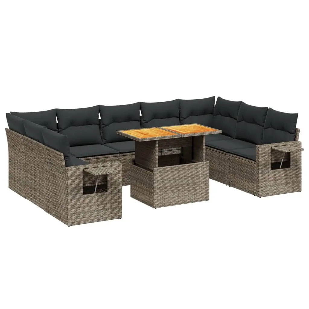 Garden Sofa Set PE Rattan 10 Piece Outdoor Furniture Grey
