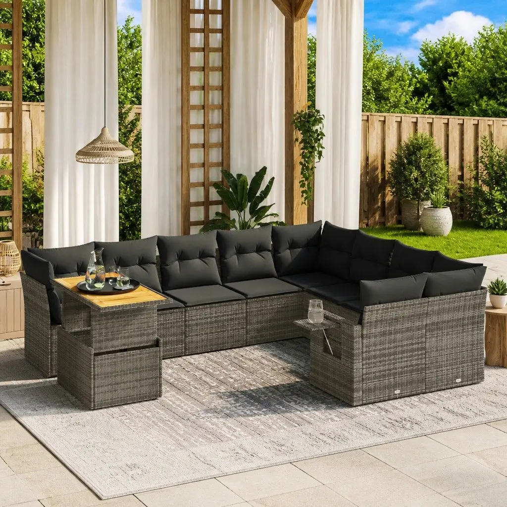 Garden Sofa Set PE Rattan 10 Piece Modular Outdoor Furniture Grey Patio Lounge