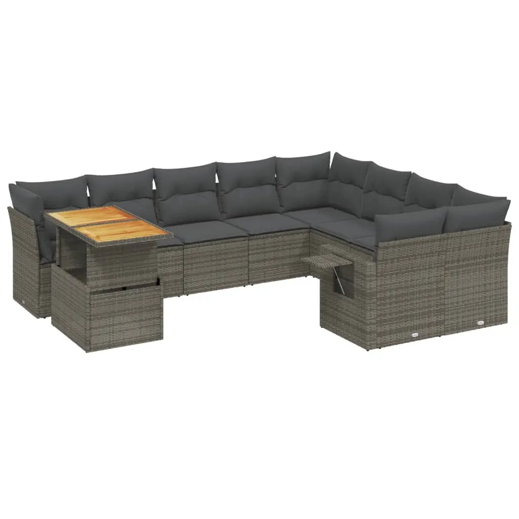 Garden Sofa Set PE Rattan 10 Piece Modular Outdoor Furniture Grey Patio Lounge