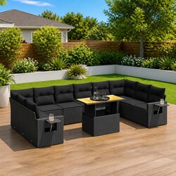 Practical 11 Piece Black Poly Rattan Sofa Set for Your Patio