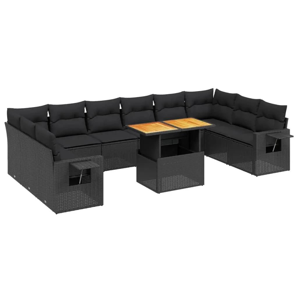 Garden Sofa Set 11 Piece Black Poly Rattan Outdoor Furniture Patio Seating with